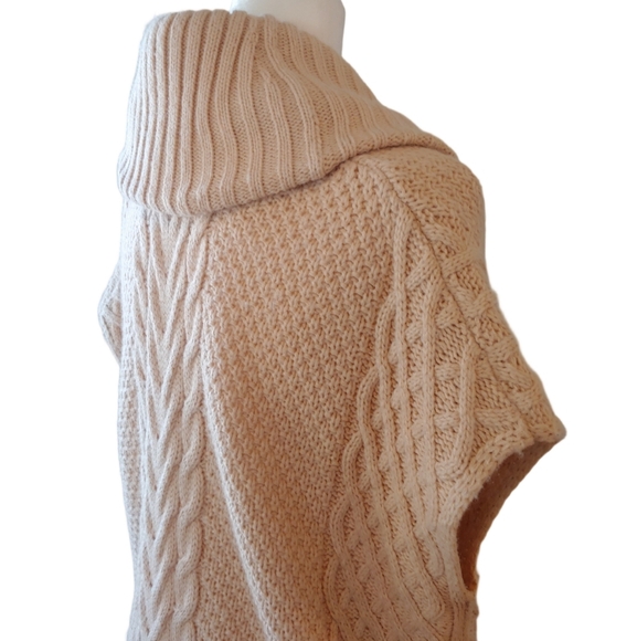Saks Fifth Ave Wool Blend Cream Cable Knit Cowl Sweater with Side Belts Small - Picture 9 of 16